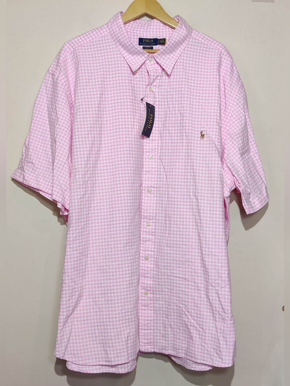 Polo Ralph Lauren Shirt Mens 4XB Big Pink White Gingham Plaid Classic Fit Oxford